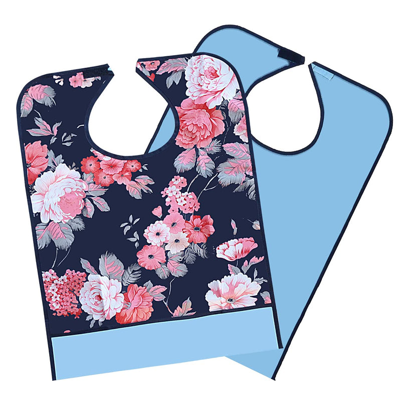 [Australia] - kuou 2Pack Adult Bibs,Adult The Eldly Bib Adult Washable Dining Bibs for Elderly(Floral Pattern) Flowers 
