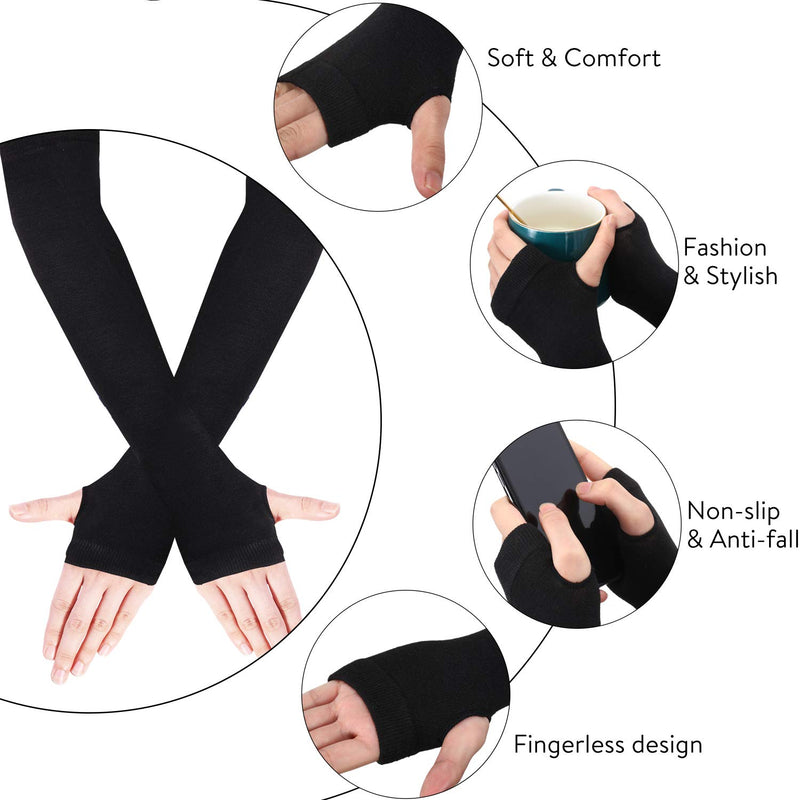 [Australia] - 6 Pairs Women Long Fingerless Gloves Knit Arm Warmer Thumb Hole Stretchy Gloves Assorted Color 