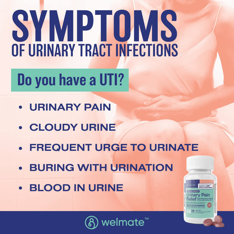 [Australia] - WELMATE Urinary Pain Relief | UTI Relief | Fast Acting | Bladder Discomfort & Pain Relief | Phenazopyridine Hydrochloride 99.5mg | 72 Count Tablets 