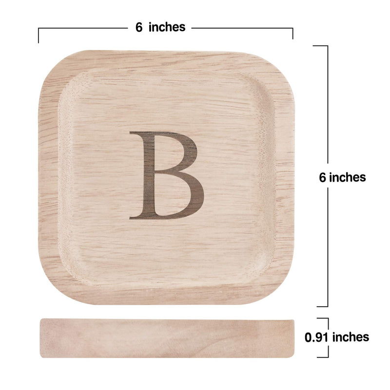 [Australia] - Solid Wood Personalized Initial Letter Jewelry Display Tray Decorative Trinket Dish Gifts For Rings Earrings Necklaces Bracelet Watch Holder (6"x6" Sq Natural "B") ุ6"x6" Sq Natural "B" 