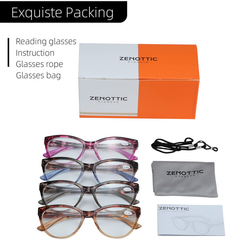 [Australia] - ZENOTTIC Reading Glasses 4 Pair Quality Ladies Fashion Readers for Women, Clear Lens, Suitable for Work/Reading/Outdoor/Party 1.25 Pink&grey&brown&blue 