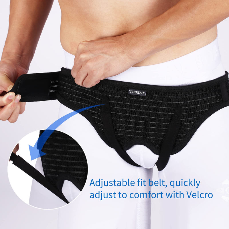 [Australia] - VELPEAU Hernia Belt Truss for Men and Women - Hernia Support Brace for Single/Double Inguinal or Sports Hernia, 2 Removable Compression Pads & Adjustable Groin Straps (Large, Hip Circumference 41-46") Large 