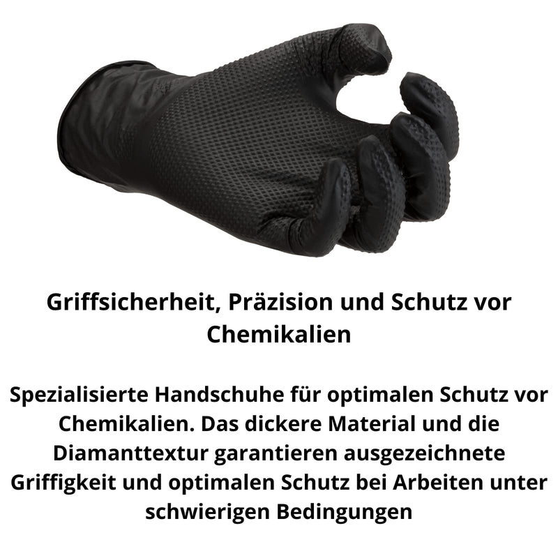 [Australia] - Nitrile gloves GoGrip black, size: XL - 50 pieces, Disposable protective gloves, powder-free, Examination gloves, latex-free, 2x thicker, diamond texture 