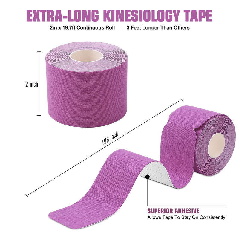 [Australia] - Kinesiology Tape Precut(2 Pack) Kinetic Tape Rolls Athletic Tape Elastic Therapeutic Sport Tape for Knees, Ankles, Shoulder, Elbow, Pain Relief and Injury Recovery 2 Inch x 16.4 ft (Purple) (2 Pack) Purple 