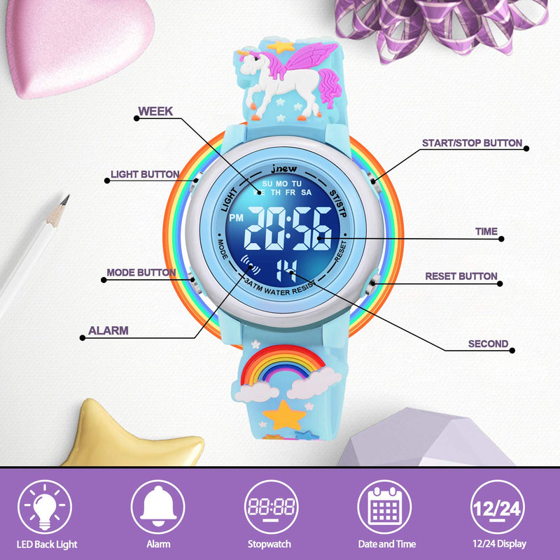 [Australia] - VAPCUFF 3D Cartoon Waterproof Watches for Girls with Alarm - Best Toys Gifts for Girls Age 3-10 Blue 