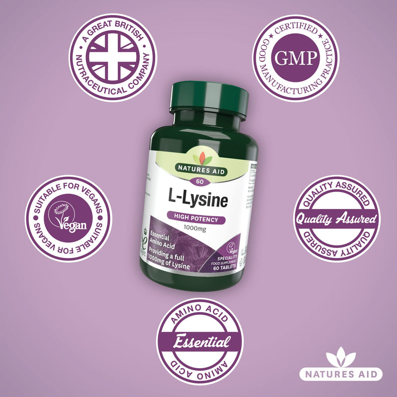 [Australia] - Natures Aid L-Lysine 1000 mg, High Potency Essential Amino Acid, Vegan, 60 Tablets 