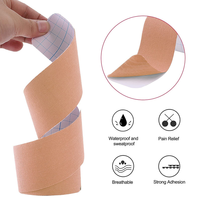 [Australia] - Kinesiology Tape Precut(4 Pack) Kinetic Tape Rolls Athletic Tape Elastic Therapeutic Sport Tape for Knees, Ankles, Shoulder, Elbow, Pain Relief and Injury Recovery 2 Inch x 16.4 ft (Beige) (4 Pack )Beige 