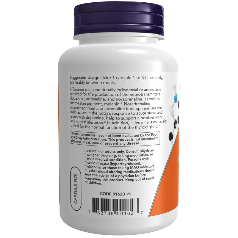 [Australia] - NOW Supplements, L-Tyrosine 500 mg, Supports Mental Alertness*, Neurotransmitter Support*, 120 Capsules 