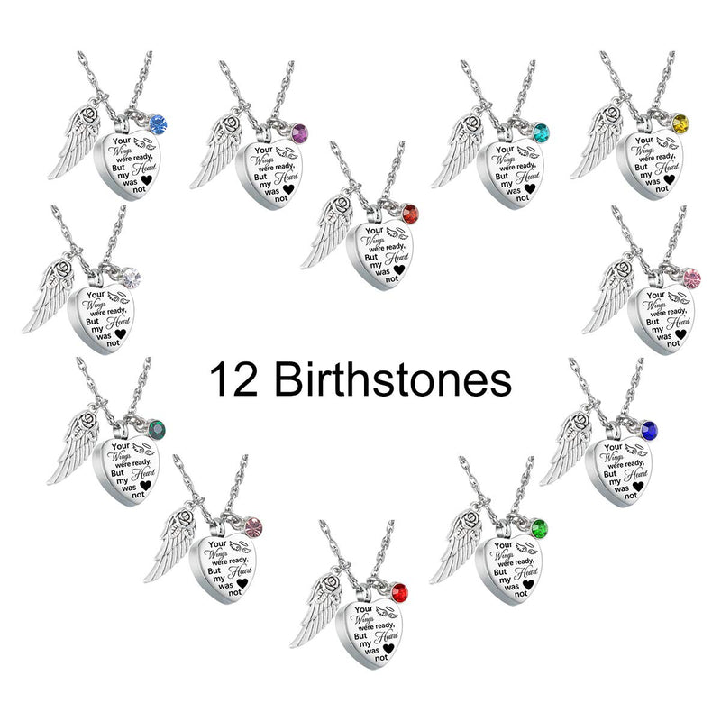 [Australia] - Cremation Jewelry for Ashes Heart Urn Necklace & 12 Birthstones Your Wings were ready my heart was not Crystal Keepsake Jewelry 