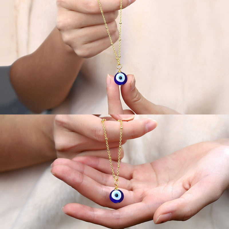 [Australia] - UNGENT THEM Evil Eye Pendant Necklace Chain Blue Eyes Amulet Ojo Turco Dainty Necklace for Women Girls (Silver/Gold) gold 