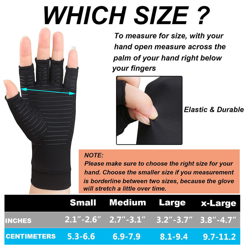 [Australia] - 2 Pairs Copper Arthritis Gloves - Copper Compression Gloves for Arthritis Pain Relief Rheumatoid Osteoarthritis Carpal Tunnel, Fingerless Gloves for Typing & Daily Work - for Men&Women Black (X-Large) X-Large (2 Pair) 