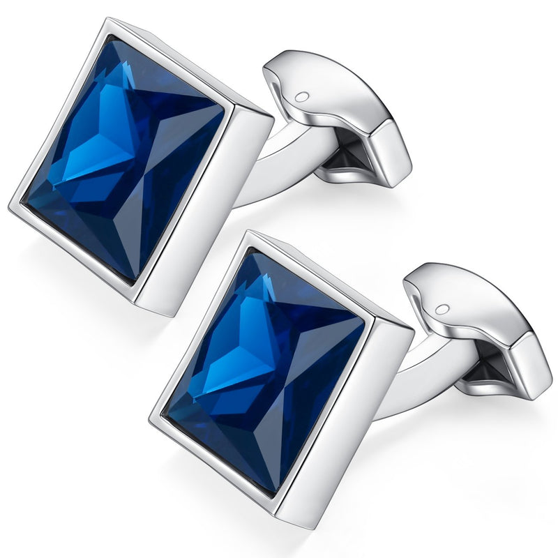 [Australia] - HONEY BEAR Mens Cufflinks Square Crystal Stainless Steel for Wedding Gift Blue 