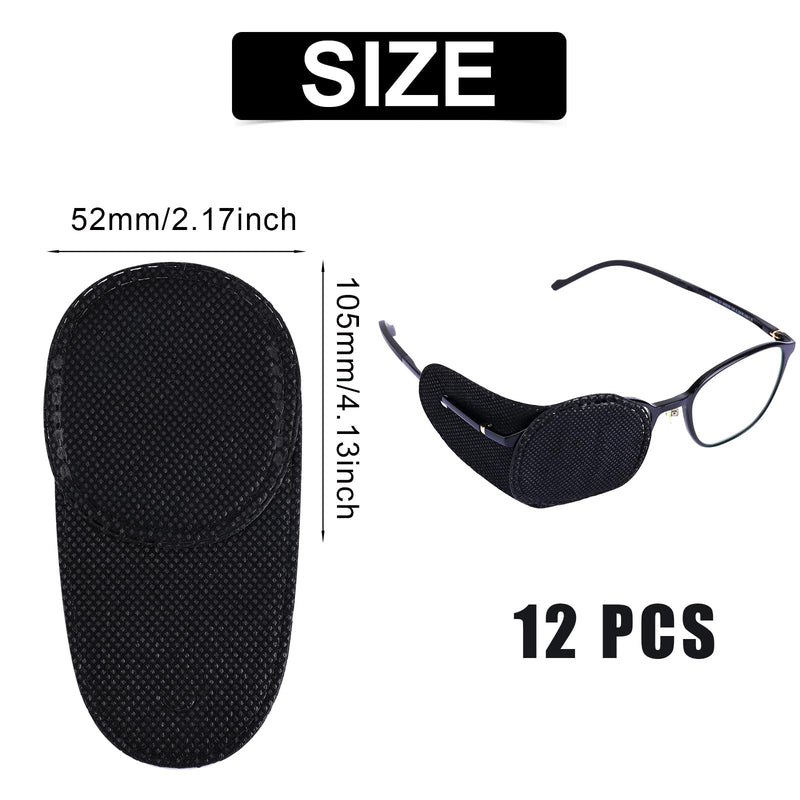 [Australia] - 12pcs Glasses Eye Patches, Medium Glasses Eye Patch Reusable Eye Patches to Improve Amblyopia Strabismus Multifunctional Eye Patches for Lazy Eye for Kids Adults (Black) 