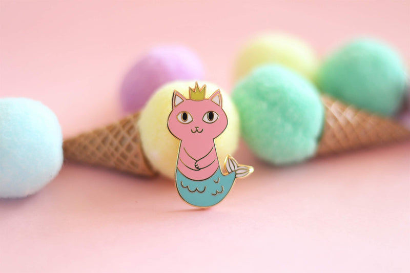 [Australia] - Real Sic Mermaid Cat Enamel Pin - Cute, Kawaii Feline Mermaid Lapel Pin for Jackets, Backpacks, Hats, Bags and Tops Pink 