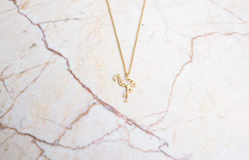 [Australia] - La Menagerie Flamingo Gold Origami Jewelry & Gold Geometric Necklace – 18 Karat Plated Gold Necklace & Flamingo Necklaces for Women – Flamingo Necklace for Girls & Origami Necklace 