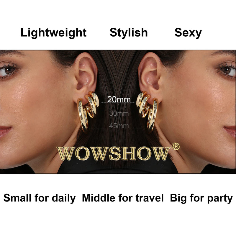 [Australia] - wowshow Chunky Open Hoops Thick Gold Hoop Earrings for Women and Girls 20.0 Millimeters 
