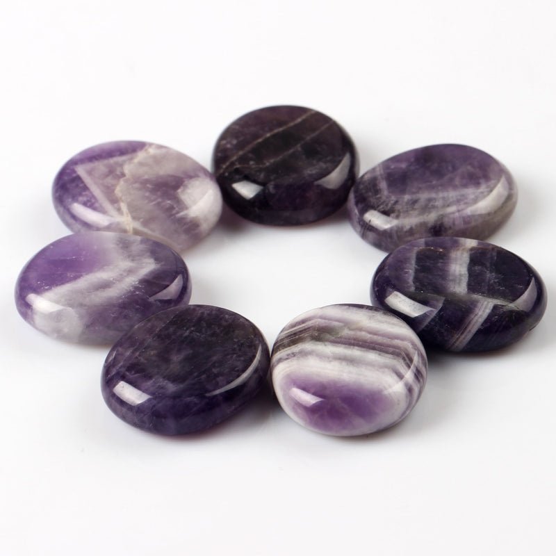 [Australia] - Natural Assorted 7pieces/lot Palm Stone Crystal Quartz Reiki Healing Chakra Free Pouch (Amethyst) Amethyst 