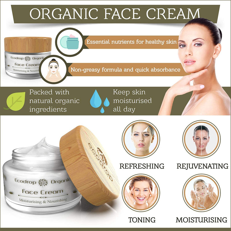 [Australia] - Ecodrop Organic Face Cream | Advanced Non-Greasy Daily Facial Cream for Women | Made with 100% All Natural Ingredients | Moisturiser & Anti Ageing Treatment| Vegan | Eco Packaging 