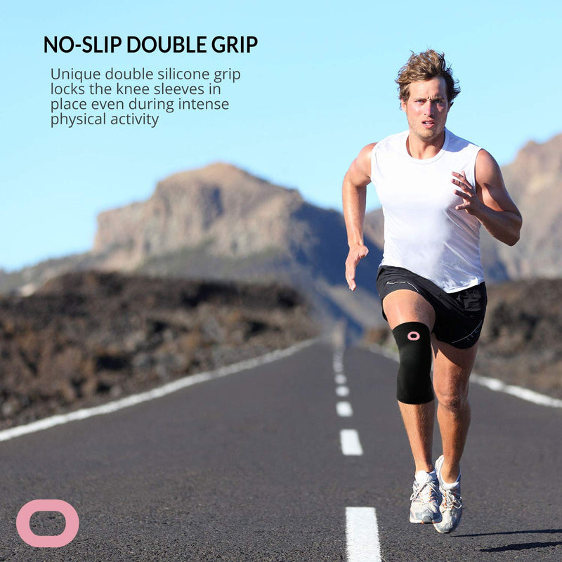 [Australia] - Crucial Compression Knee Sleeve (1 Pair) - Best Knee Braces for Knee Pain for Men & Women - Non-Slip Knee Support for Running, Weightlifting, Basketball, Gym, Workout, Sports Medium (18.0-20.0") Measure 3" Above Kneecap Black / Pink 