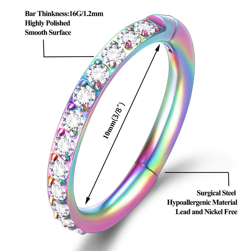 [Australia] - CICIMOTO CZ Opal Nose Ring Hinged Segment Hoop 16G Surgical Steel Cartilage Earring Hoops Daith Earrings Septum Clicker Rook Helix Tragus Conch Piercing Jewelry for Women B-Mosaic&Rainbow 8mm(5/16'') 