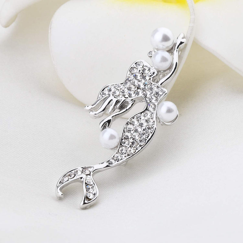 [Australia] - bobauna Mermaid Pearl Rhinestone Brooch Pins Natural Wedding Party Jewelry Clothes Accessorie for Women Girls mermaid pearl brooch S 