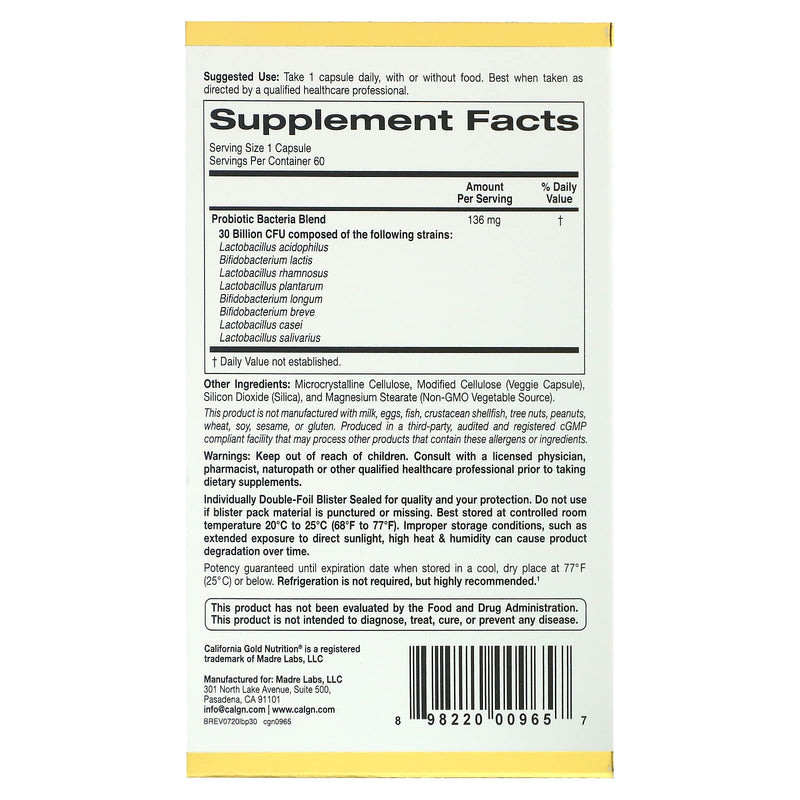 [Australia] - LactoBif Probiotics, 30 Billion CFU, 60 Veggie Capsules, California Gold Nutrition 