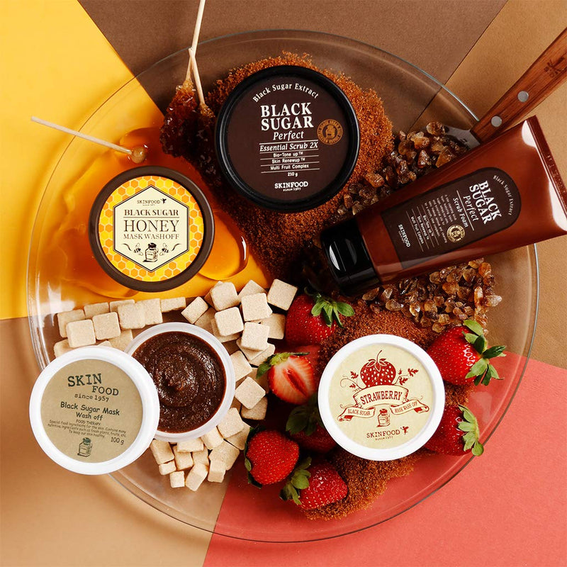 [Australia] - SKINFOOD Black Sugar Perfect Essential Scrub 210g - Facial Exfoliating Massage Scrub w/o Irritation - Removes Blackheads & Dead Skin Cells - Sugar Scrub Body Exfoliator for Men & Women (7.4 fl.oz.) 