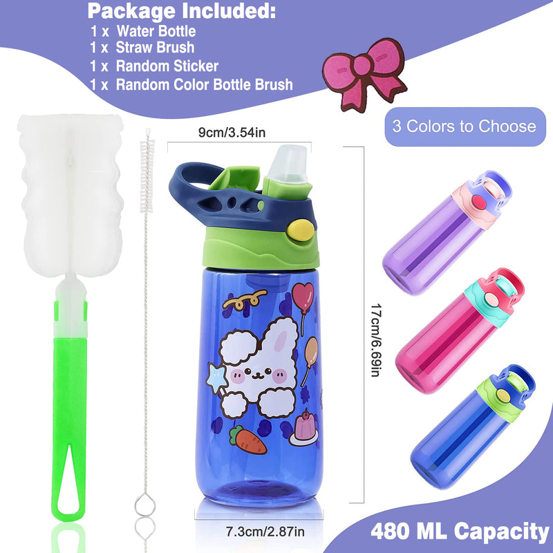 [Australia] - Kids Water Bottle with Straw for School Leak Proof 480ML Toddler Water Bottles BPA-Free for Boys & Girls (Blue) Blue 