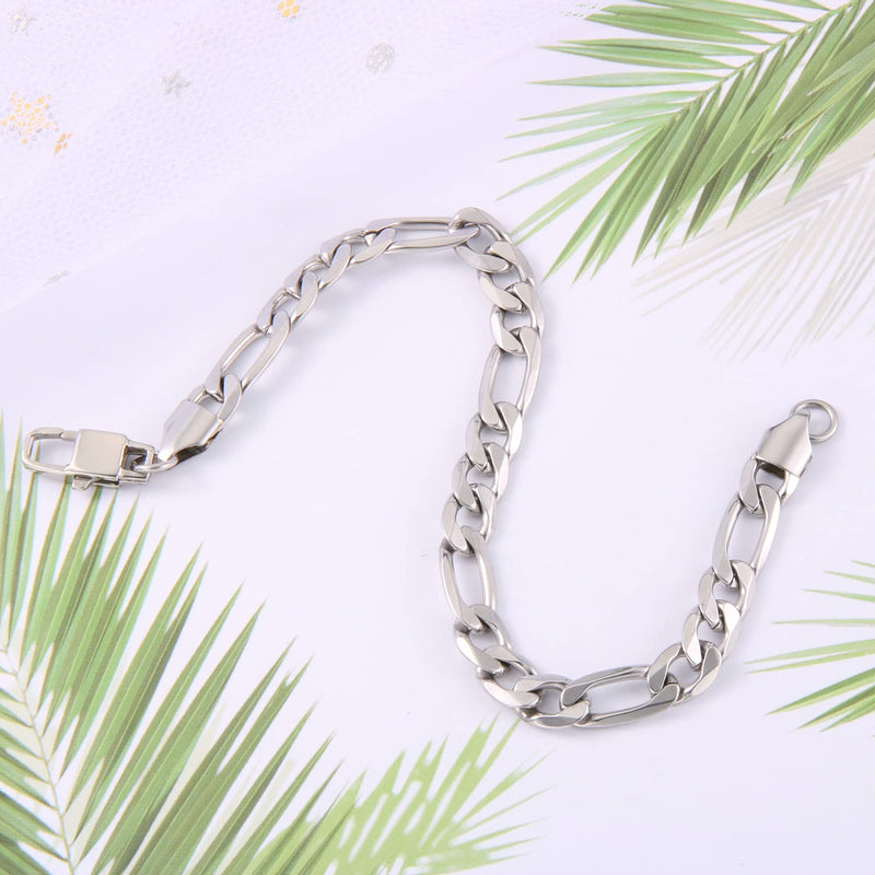 [Australia] - Mens Womens Bracelets Stainless Steel - Link Chain Jewelry for Men Bangle Metal bracelet - 6.5" 7" 7.5" 8" 9" 8.0 Inches Figaro-Stainless Steel 