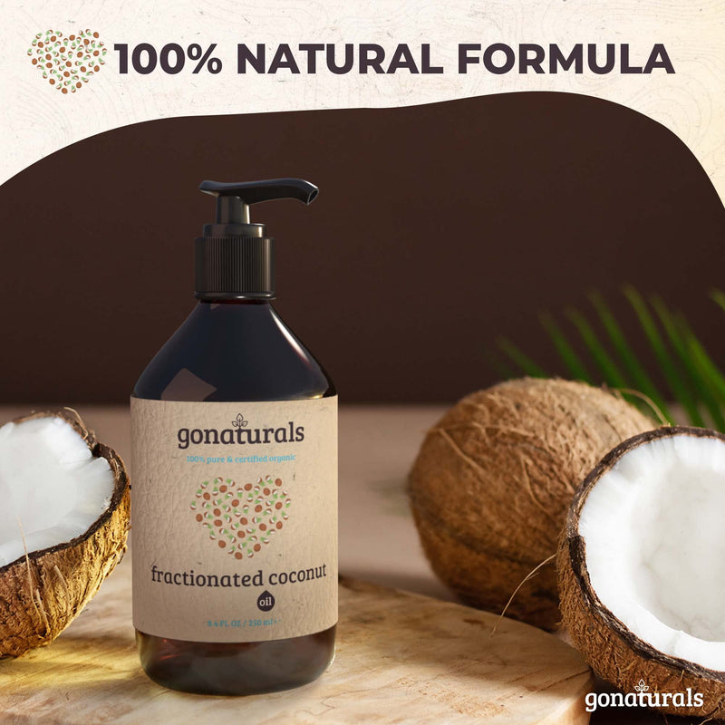 [Australia] - GONATURALS Fractionated Coconut Oil for Skin - Organic Coconut Oil for Skin and Hair: Ideal for Acne & DIY Moisturisers, Pure Coconut Oil for Skin Serving As A Massage Oil & Coconut Hair Oil, 250ml 