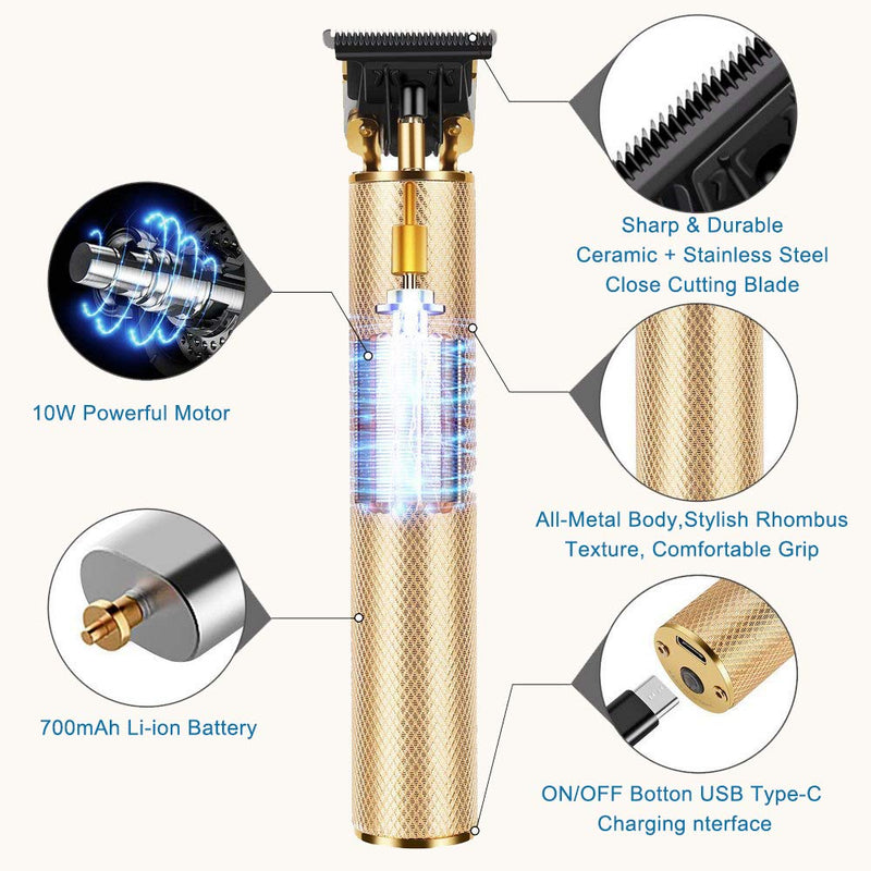 [Australia] - Hair Clippers for Men,Professional Electric Cordless Hair Trimmer,0mm Baldheaded Hair Clippers T-Blade Beard kit Zero Gapped Trimmers for Men with 4 Guide Combs Gold-1 