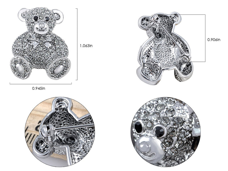 [Australia] - Alilang Vintage Inspired Cute Valentine Silver Tone Teddy Bear Stuffed Animal Lapel Brooch Pin 
