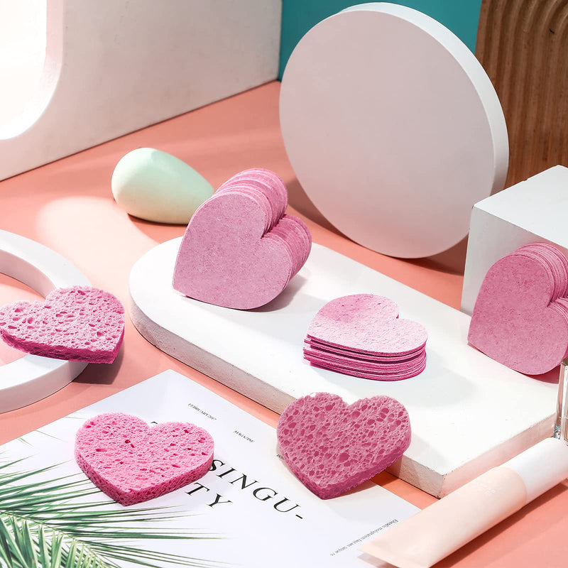 [Australia] - 90 Pieces Heart Shaped Compressed Facial Sponge, Face Cleansing Sponge, Reusable Cosmetic Makeup Remover Sponge for Facial Deep Cleansing Exfoliation Makeup Removal (Pink) Pink 