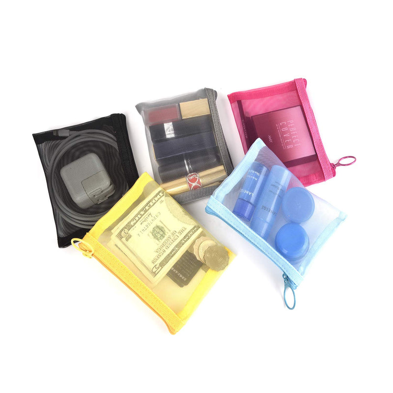 [Australia] - Patu Mini Zipper Mesh Bags, 4" x 5", Size S / A7, 5 Pieces, Beauty Makeup Lipstick Cosmetic Accessories Organizer, Small Travel Kit Storage Pouch, Assorted Colors S (5 pcs) 5 Assorted Colors 