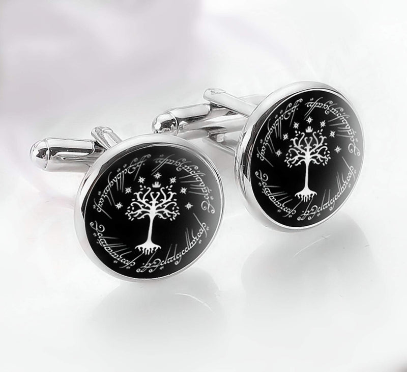 [Australia] - Kooer White Tree Cufflinks Personalized Tree of Life Wedding Christmas Cuff Links Gift For Men Father Dad Husband Silver Cuff Links 