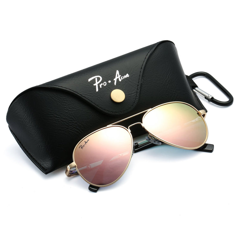 [Australia] - Pro Acme Small Polarized Aviator Sunglasses for Adult Small Face and Junior,52mm Gold Frame/Pink Mirrored Lens 52 Millimeters 