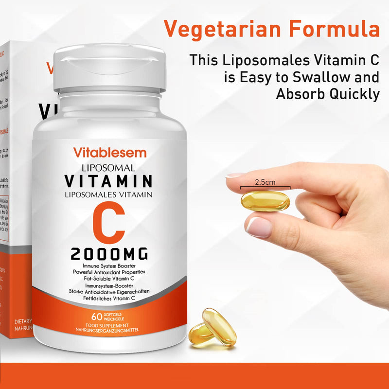 [Australia] - Liposomal Vitamin C Capsules 2000mg - High Strength Gluten Free & Vegan Ascorbic Acid - Immune Support Antioxidant Supplement - Non-GMO 60 Count (Pack of 1) 