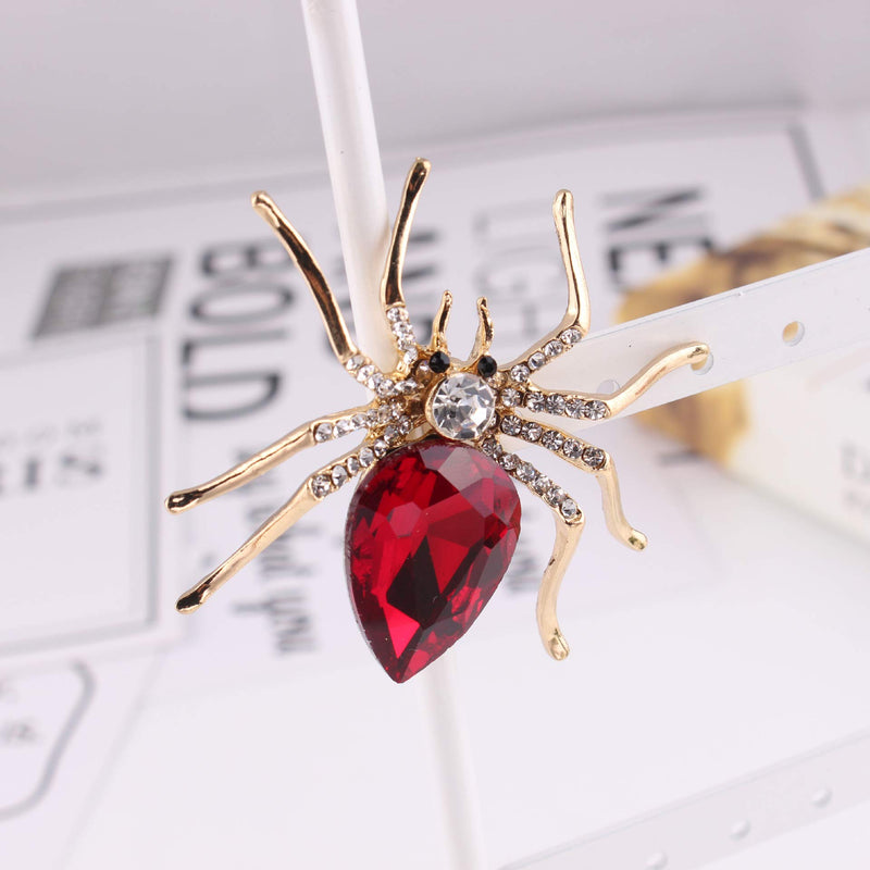 [Australia] - JOYID Big Spider Brooch with Crystal Belly Mother Spider Brooch Pin Clothing Jewelry for Women Girls Red 