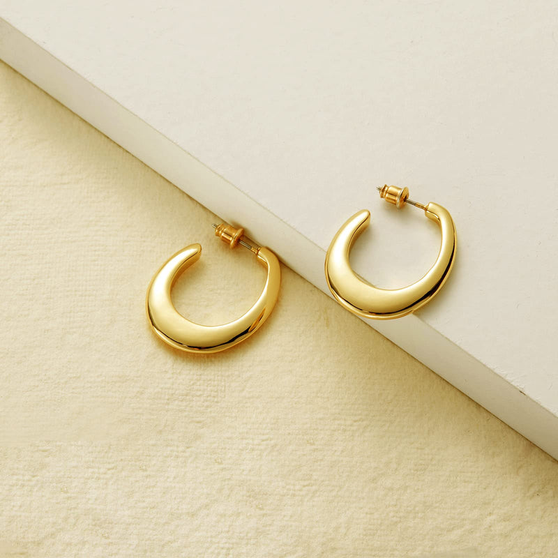 [Australia] - Oval Hoops Earrings: Hypoallergenic 14K Gold Plated Chunky Fashion Thick Earrings Jewelry for Trendy Women Teens Girls 