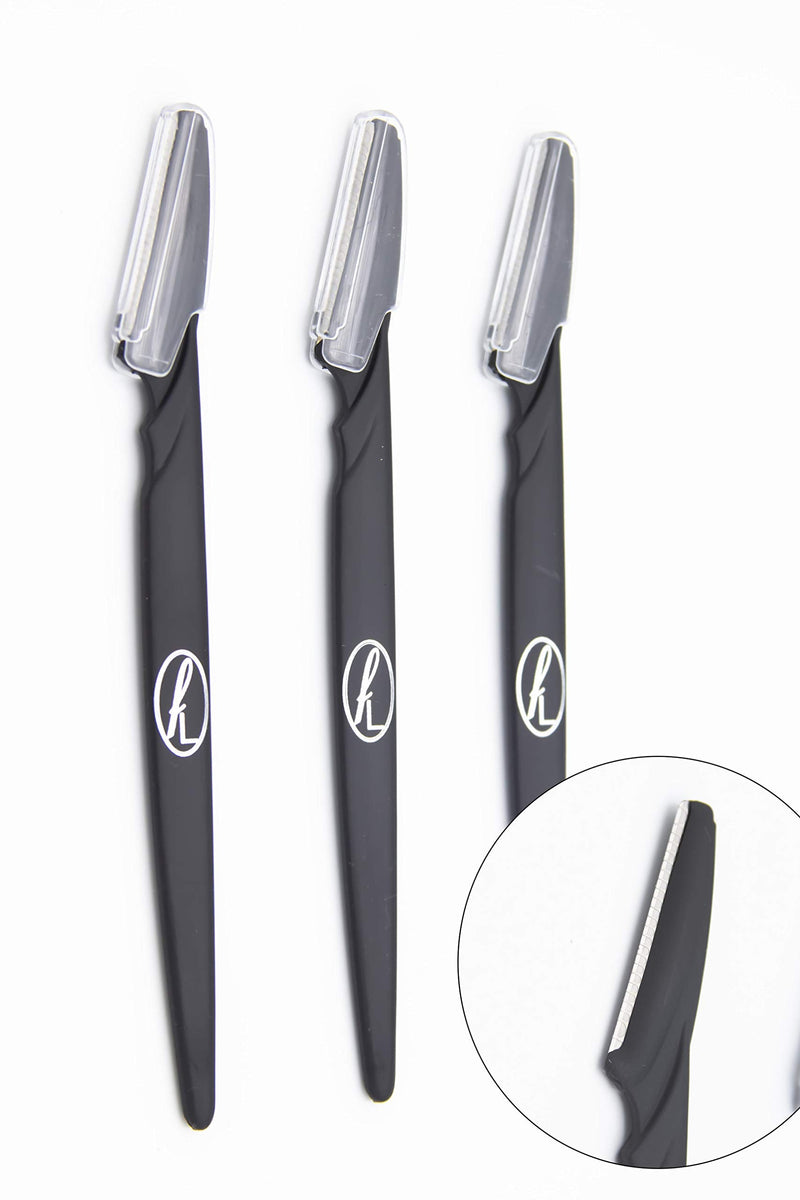 [Australia] - Black Eyebrow Razors by FineLines - Pack of 3 - Guarantee Included - Dermaplaning Blades for face – Shaver for Facial Hair – with Safety Covers – Shaper Remover Beauty – Cosmetic Exfoliating Makeup Pack of 3 - Black 