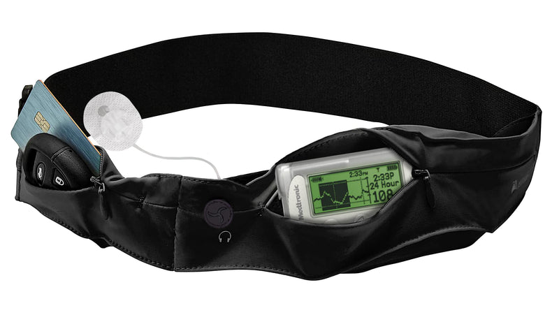 [Australia] - Athlé Insulin Pump Belt - 2 Stretch Pockets Fits Insulin Pump, Epipen, Phone, Wallet, Cards and More - Comfortable and Adjustable Waist Strap - Size X-Small 20" - 22" - Insulin Pump Holder - Black X-Small 20" - 22" 