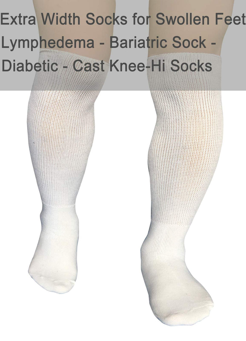 [Australia] - MOLAX Extra Width Diabetic Socks for Lymphedema, Bariatric Non Binding Knee High Sock for Swollen Edema Cast Feet Oversized Men&Women Legs,Over Calf Slouch Boot Socks 2 Pairs(WhiteKnee-Hi (2 Pairs)) White/Knee-hi (2 Pairs) 