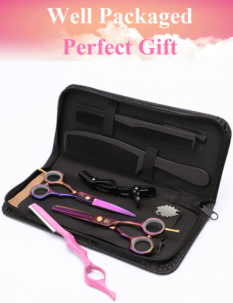 [Australia] - Purple Dragon Hairdressing Scissors Set Multi-Colour 5.5 Inch Hair Cutting & Thinning Scissors Kit for Men Women Kids Home Salon Barber Multi-coiored 