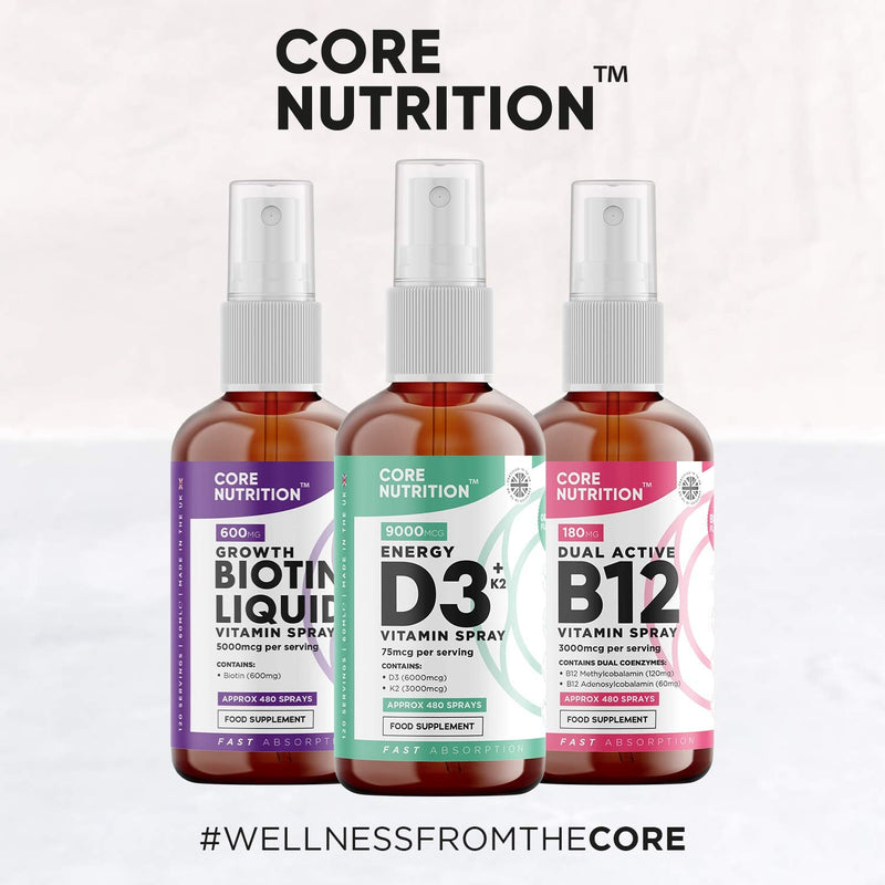 [Australia] - Core Vitamin D3 K2 Spray | 2000iu (50mcg) Vitamin D3 + 25mcg Vitamin K2 (MK7) High Strength | 60ml for 120 Day Supply | 100% Vegan | Natural Orange Vitamin D Spray by Core Nutrition 
