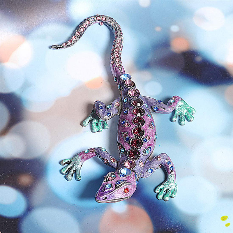 [Australia] - Waltz&F Diamond purple lizard Figurine Collectible Hinged Trinket Box Bejeweled Hand-painted Ring Holder 