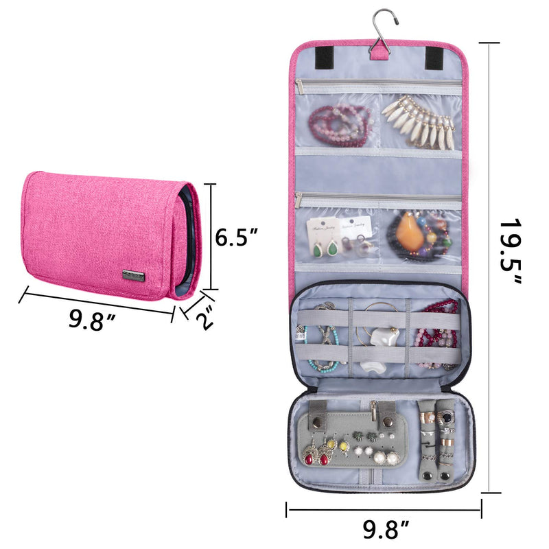 [Australia] - Teamoy Travel Jewelry Hanging Roll Bag Necklace Storage Holder for Business Trip, Pink(No Accessories Included) 