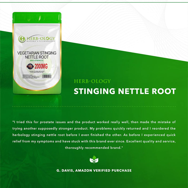 [Australia] - Herb-Ology Stinging Nettle Root Capsules | 120 Nettle Root Capsules (10:1 Extract) 2000mg per Serving | Suitable for Vegitarians & Manufactured in The UK in an ISO Certified Facility 120 Count (Pack of 1) 