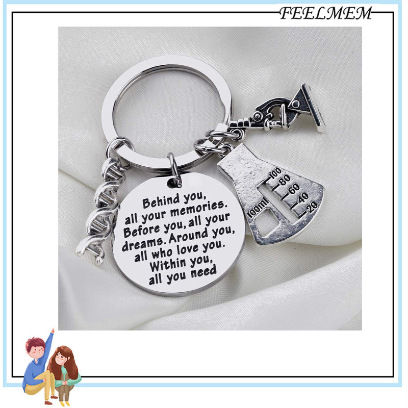 [Australia] - FEELMEM Biology Chemistry Keychain Future Chemist Gift Behind You All Memories Before You All Your Dream Science Tech Keychain Scientist Biology Student Graduation Gift 