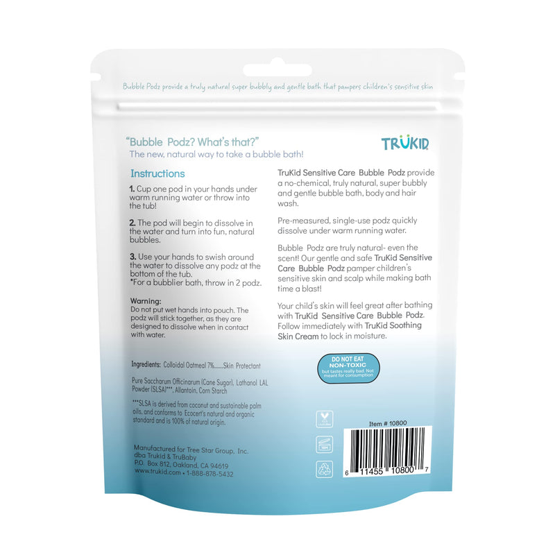 [Australia] - TruKid Soothing Skin (Eczema) Bubble Podz for Baby & Kids, Calming Bubble Bath for Sensitive & Soft Skin, pH Balanced for Eye Sensitivity, Wellness Bubble Bath for Sensitive & Dry Skin, Enriched with Colloidal Oatmeal, and Alantoin, Eases Itchy Skin, U... 