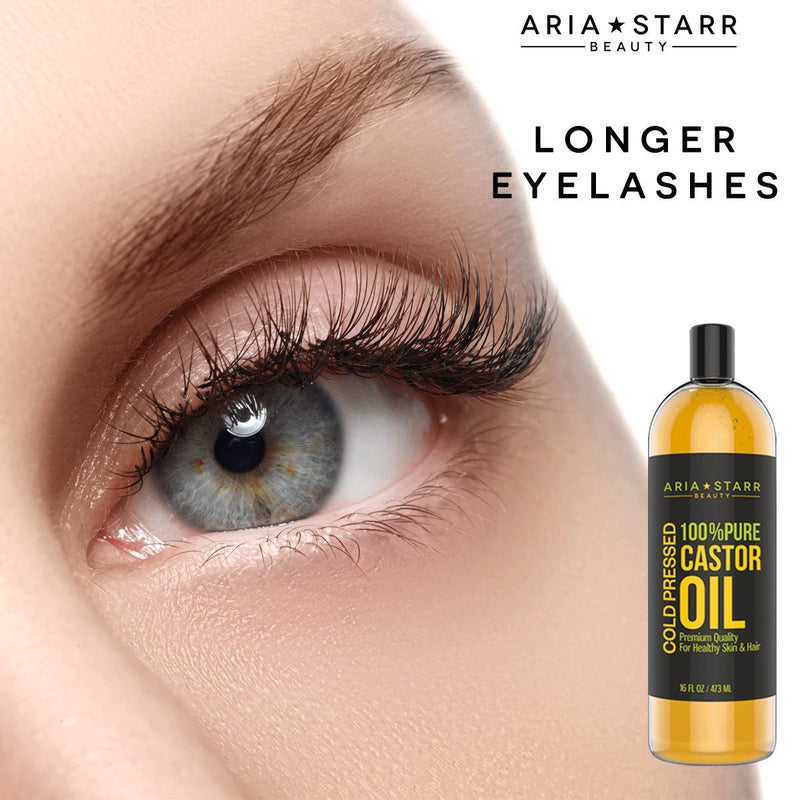 [Australia] - Aria Starr Castor Oil Cold Pressed - 16 FL OZ - 100% Pure Hair Oil For Hair Growth, Face, Skin Moisturizer, Scalp, Thicker Eyebrows And Eyelashes 
